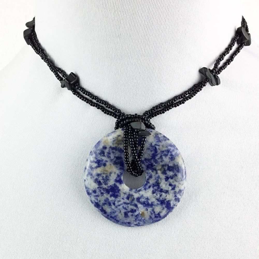 Necklace | Blue White Stone Donut Pendant NWOT